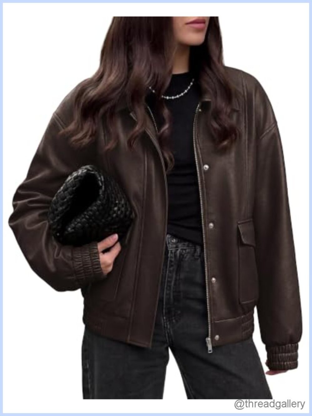 Faux Leather Jacket Women Fall Clothes Long Sleeve Oversized Snap Zipper